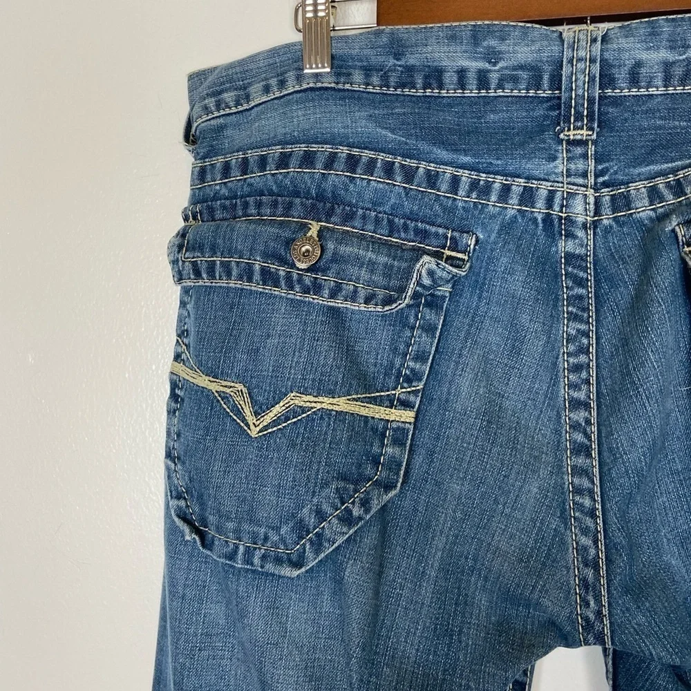 Guess Pasadena Men's Straight Leg Jeans Size 36 Distressed Flap Pockets Blue